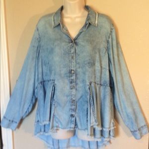EUC! TRUE CRAFT PEPLUM CHAMBRAY TOP SZ 0X